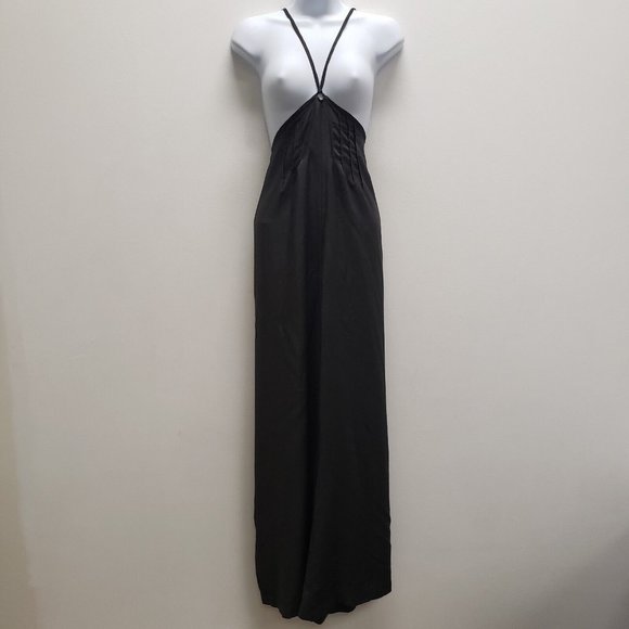 Anthropologie Womens Strappy Wide Leg Jumpsuit Size XL Black Sleeveless Zip - Picture 1 of 12